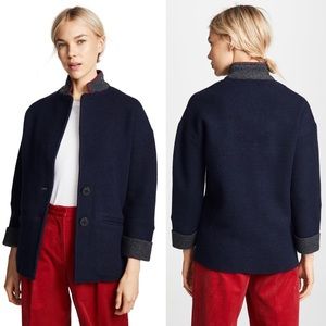 Sundry Navy Lambs Wool Pea Coat Cardigan Suit Sz 1